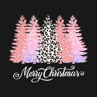 Christmas Tree Pink Leopard Trees Merry Christmas Womens Tee T-Shirt