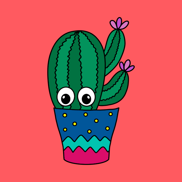 Cute Cactus Design #326: Cactus With Pretty Flowers In Cute Pot by DreamCactus