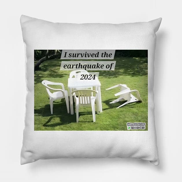 Earthquake of 2024 Pillow by MemeSnatcher