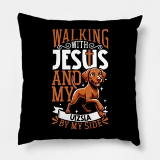 Jesus and dog - Magyar Vizsla Pillow