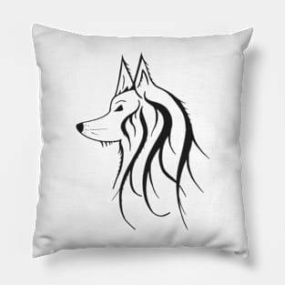 Black and white side profile of a wolf Pillow