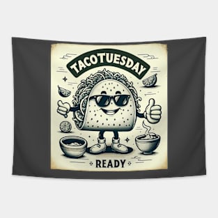 Retro Taco Tuesday Line Art Design Tapestry