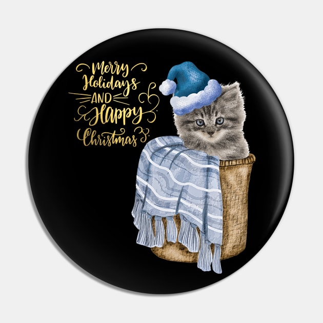Happy Christmas and Merry Holidays Santas Kitten Pin by STYLISH CROWD TEES