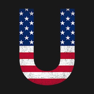 Vintage Letter U Capital Alphabet U American Flag T-Shirt