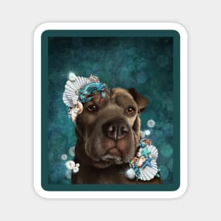 Zodiac Shar Pei under the sea, covered in starfish and shells Magnet