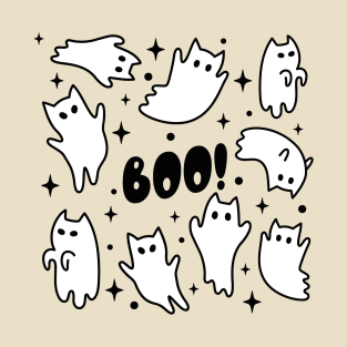 Boo Halloween Cat Ghosts T-Shirt