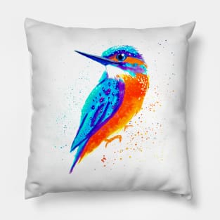 Kingfisher Watercolor Bird Pillow