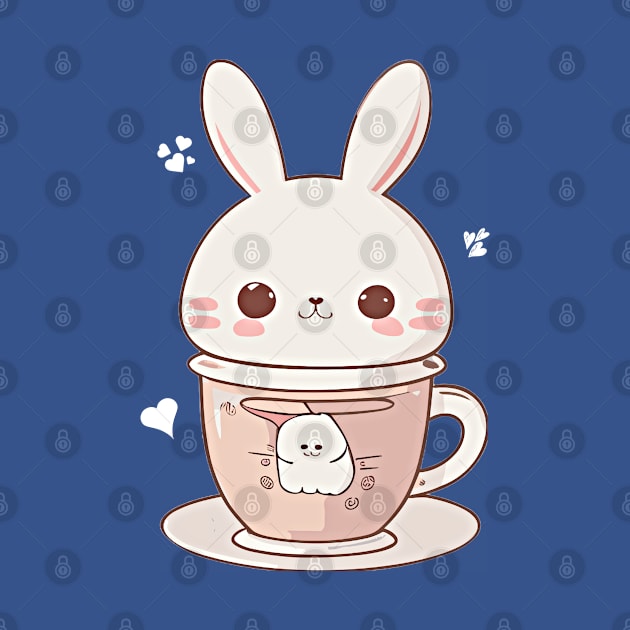 Bunny rabbit in a tea cup kawaii style by Apparels2022