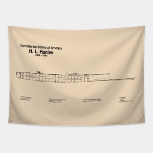 H. L. Hunley submarine. Blueprint plans - BDpng Tapestry