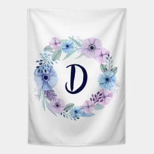 Floral Monogram D Icy Winter Blossoms Tapestry