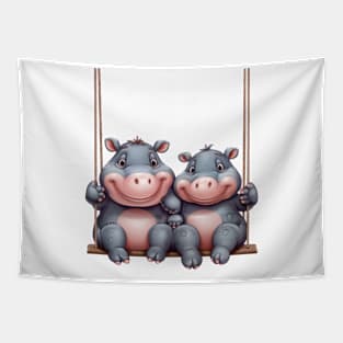 Couple Hippo Swinging Tapestry