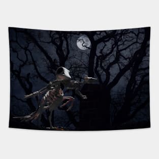 Raven and Rat Skeleton in Moonlight - Halloween Tapestry