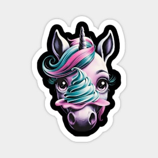Unicorn with a Twisted horn and a Mane in Vibrant Pink and Turquoise Colors Blending Realistic  Colorful Elements Magnet