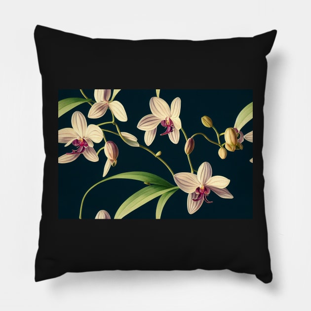 Botanical Drawing of an Orchid Pillow by melbournedesign