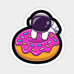 Cute Astronaut With Doughnut Cartoon Magnet