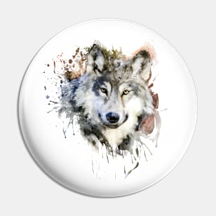 Wolf Watercolor Portrait Pin