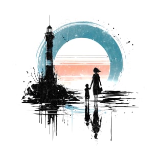 Ocean Lighthouse Sunset Graphic Tee | Watercolor Sunset T-Shirt