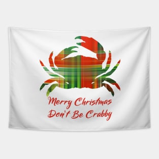 Merry Christmas Crab Checked Plaid Tapestry