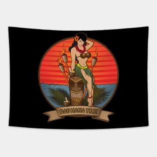 Hula Girl Pau Hana Time Tapestry