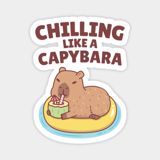 Cute Capybara On A Pool Float Chilling Like A Capybara Magnet