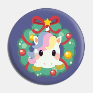 Unicorn with Christmas Wreath Graphic Pin