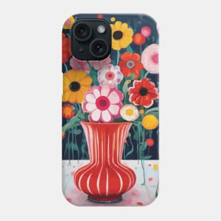 Still Life After Kusama with Flowers in a Red Vase with White Stripes Phone Case