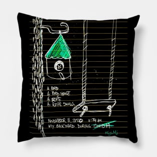 Birdhouse Rope Swing Doodle White Pillow