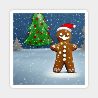 Gingerbread Man in Snowing Magnet