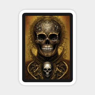 Skull With Gold Ornaments | Gold Skull Artwork | Armored Skull | Dystopian Skull | Skull Warrior Magnet