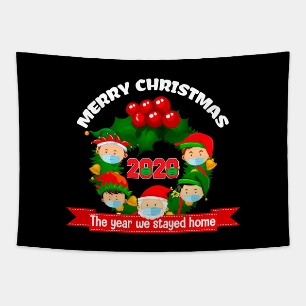 Merry Christmas 2020 Quarantine, Funny Santa Face Mask Gifts Tapestry by Printofi.com