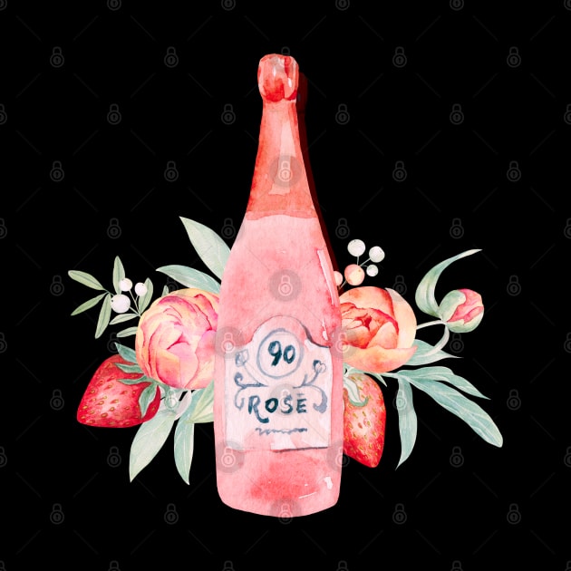 Cheers! Rosé with Peonies and Strawberries by TJWDraws