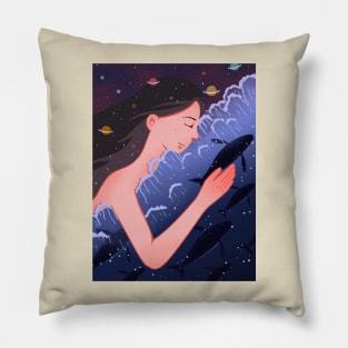 Healing girl space whale Pillow