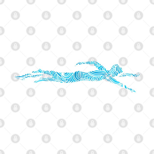 Freestyle Swimmer with Creative Blue Wave Design Gift by Swimarts