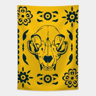 Mexican Bunting With Raccoon Skull Tapestry