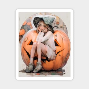 Halloween Pumpkin Girl Magnet