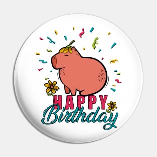 Capybara Birthday Bash - A Rainbow Celebration Pin