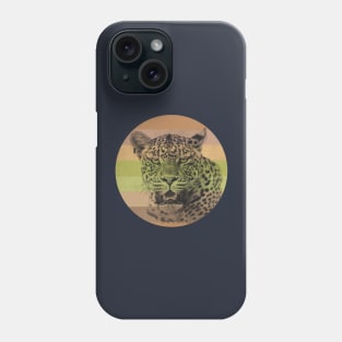 Leopard Close-up on Retro-style Sunset in Colors of Africa Phone Case