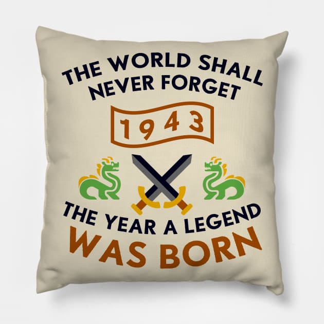 1943 The Year A Legend Was Born Dragons and Swords Design Pillow by Graograman