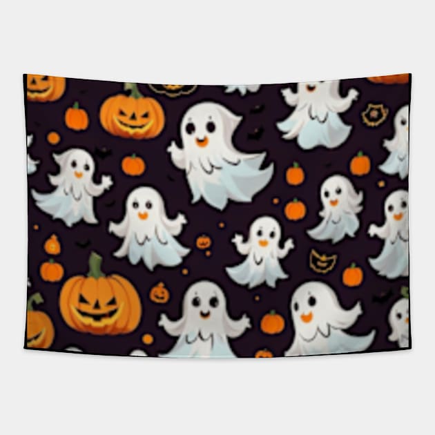 Halloween Stickers Design | Spooky Ghosts and Pumpkins Tapestry by ABWonderStudio