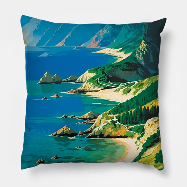 Bird's Eye View of a Coast in the Western US Pillow by CursedContent