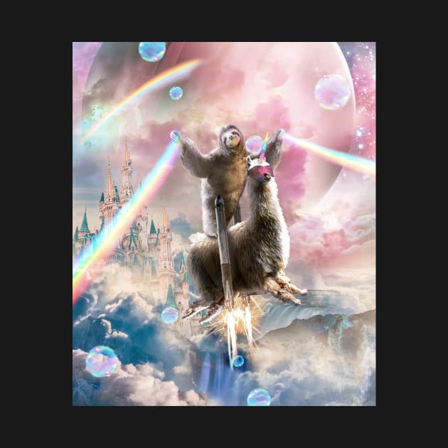 Rainbow Laser Sloth On Llama Unicorn In Space by Random Galaxy