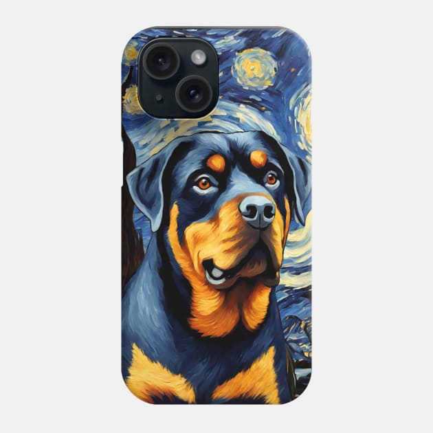 Rottweiler Dog Breed in a Van Gogh Starry Night Art Style Phone Case by Art-Jiyuu