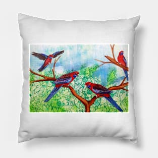 Crimson Rosellas Pillow