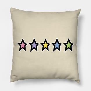 Five Thick Line Multi Color Stars White Line Minimal Graphic Art Pillow