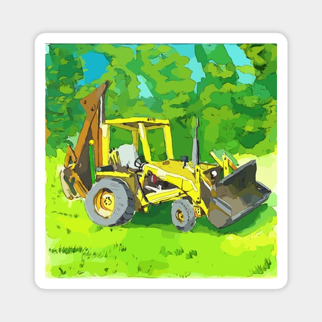 Artistic illustration of a yellow tractor and backhoe Magnet by WelshDesigns