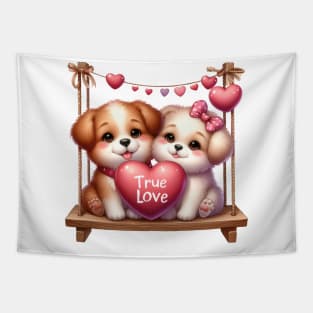 Valentine Dog Couple On Swing Tapestry