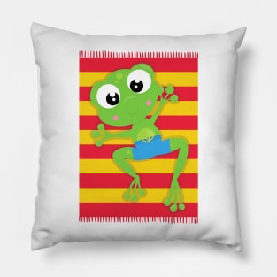 Cute Frog, Little Frog, Green Frog, Beach Towel Pillow