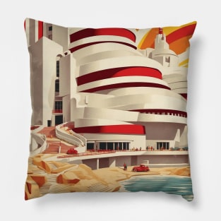 Guggenheim Museum Bilbao Spain Travel Tourism Retro Vintage Pillow