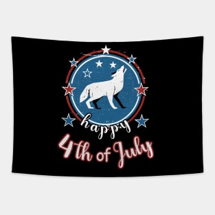 Happy 4th of July Howling Wolf Tapestry