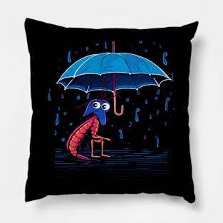 Blue Shrimp Rainy Day With Umbrella Pillow